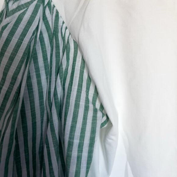 Cinq A Sept Shirt XS White Green Puff Sleeve Tie Stripe Charlie Crewneck Tee Top - Picture 7 of 8